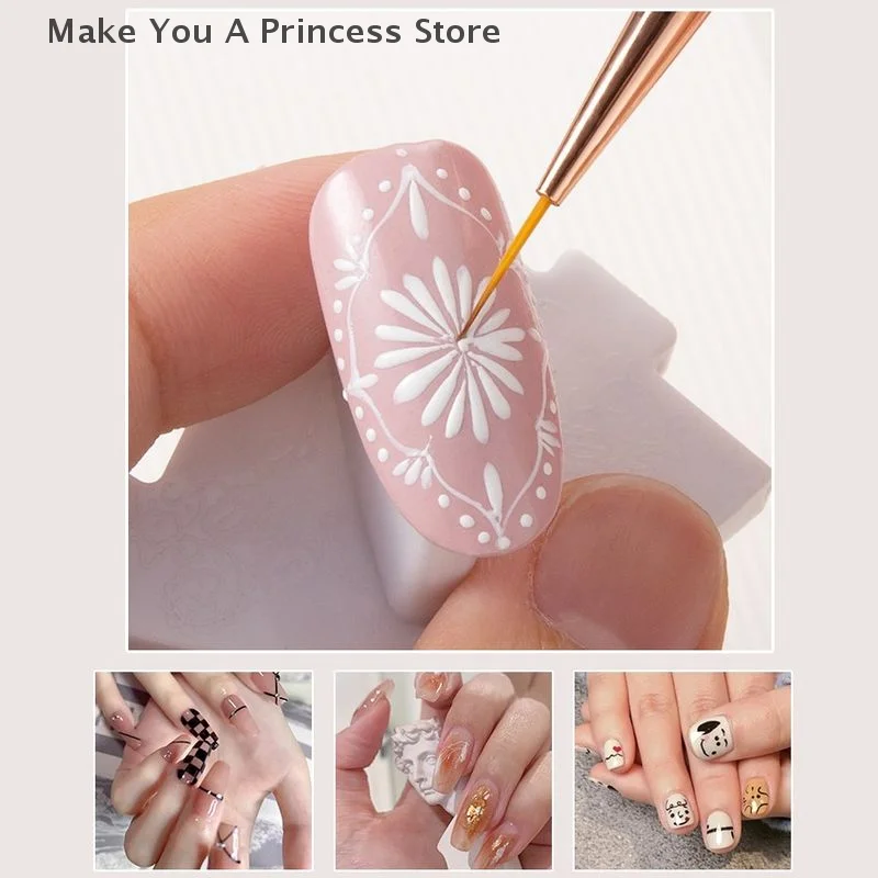 로즈 골드 3 개/대 네일 아트 UV 젤 라이너 페인팅 브러쉬 드로잉 꽃 스트라이핑 디자인 매니큐어 도구 키트 7/9/11mm