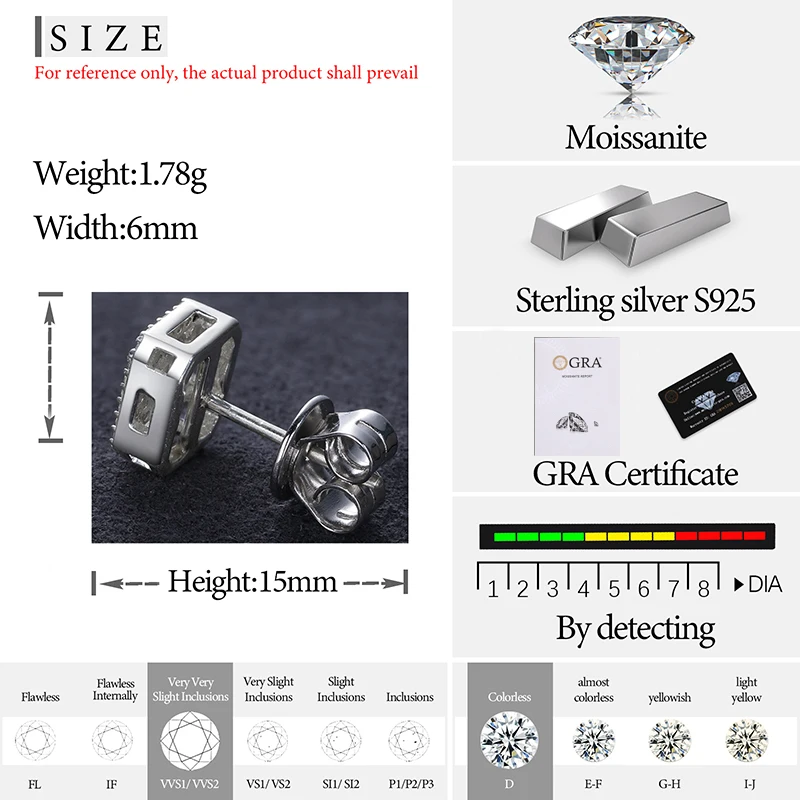 NASIA Round Diamond Ear Studs Earring Pass Diamond Test Moissanite Stud Earrings for Women Man Sterling Silver Jewelry Gift 2026