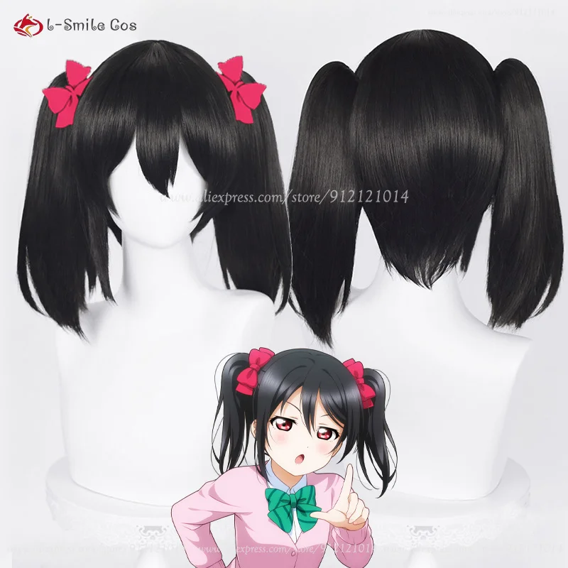 

Yazawa Nico Cosplay Wig Women 40cm Black With Ponytail Clip Nico Yazawa Cosplay Anime Wigs Heat Resistant Synthetic Hair