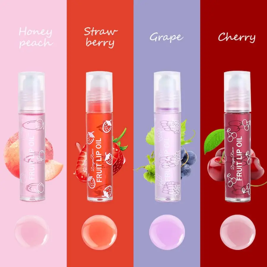 Rolling Bead Lip Oil Set of Four Moisturizing Lotion, Hydrating Roller Ball Mouth Oil, Anti-Drying, Colorless and Transparent