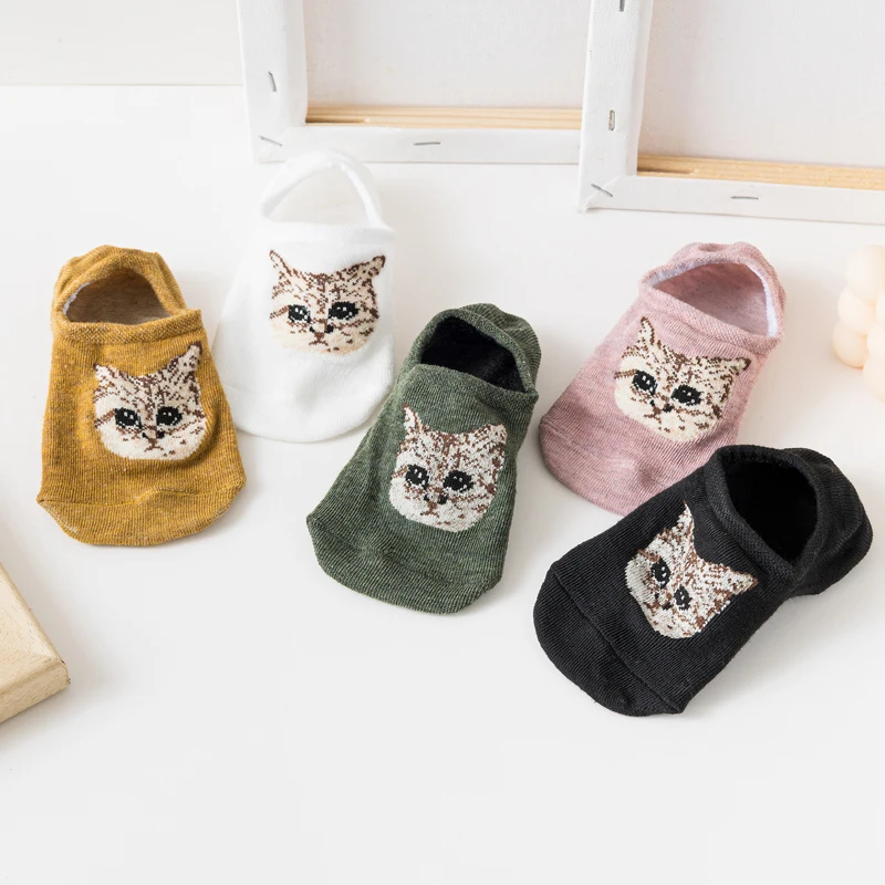 Wholesale Summer Non-slip Boat Socks Women Animal Cat Head Socks Cute Funny Invisible No Show Socks Size 35-40