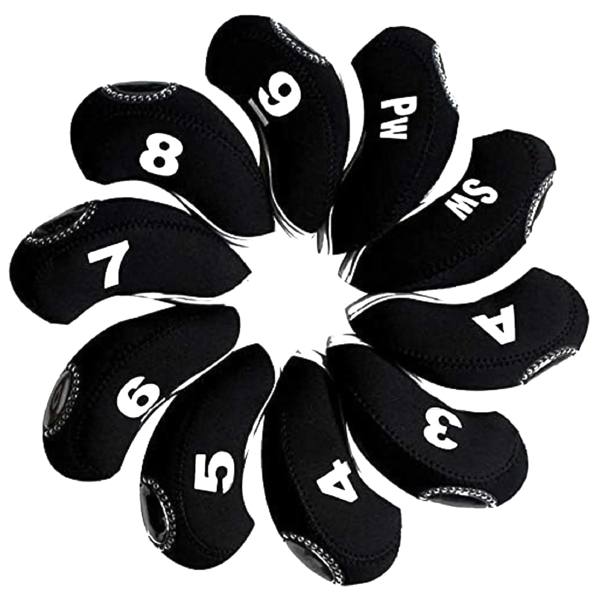 

10Pcs Universal Golf Iron Headcovers, Genuine Leather Plush Lining, Durable Club Protector, Wedge Driver Head Covers Black Set