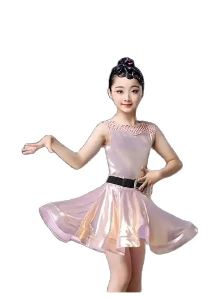 1 set/lotto bambini moda senza maniche vestito da ballo latino ragazza cha cha tango performance dancing dress