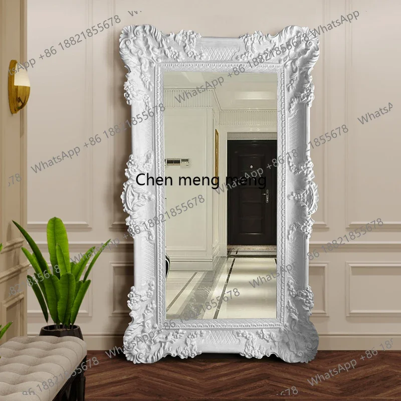 AB03  Carved Household Fitting Mirror European White French Living Room Mirror Bedroom Full Body Espejos Decorativos Room Decora