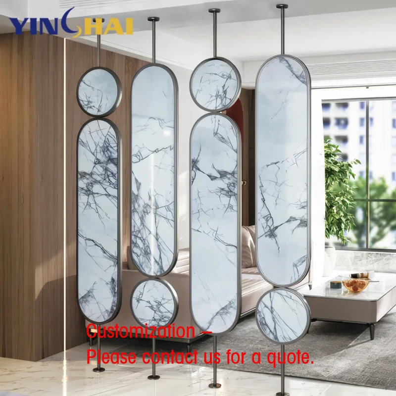 custom.Modern Art Deco Swivel Marble Room Divider Stainless Steel Screen Room Divider Living Room Metal Partition Wall Divid