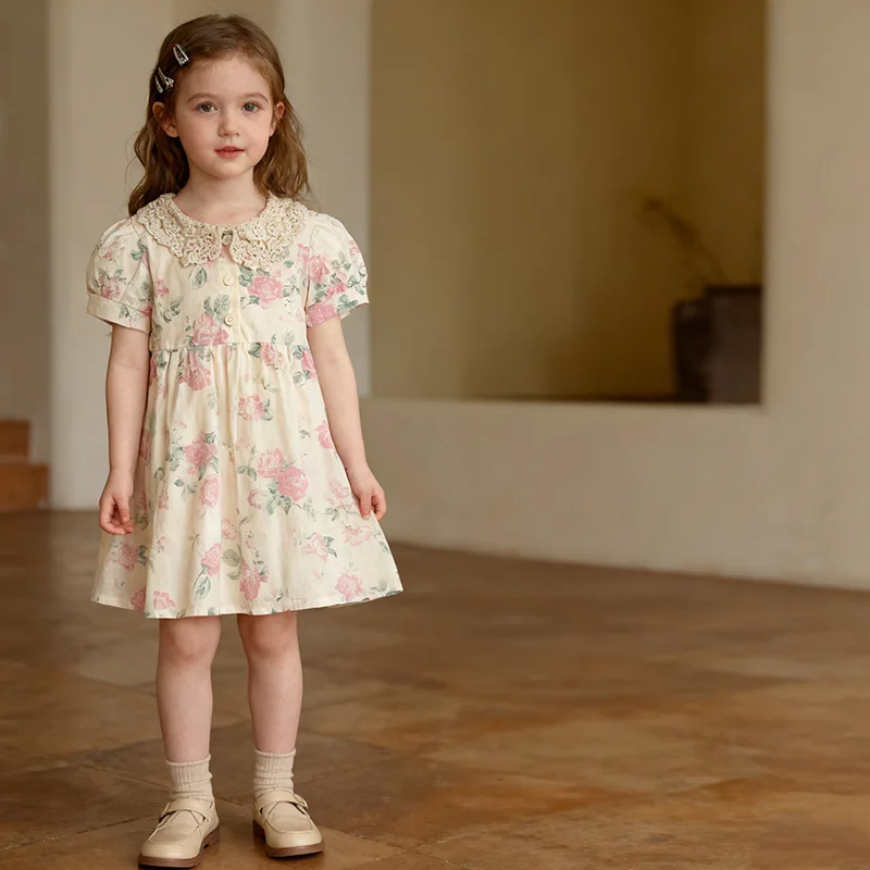 Girl Skirt 2025 Spring and Autumn New Childrens Clothing Girl Baby Temperament Broken Flower Bubble Sleeve Princess Skirt