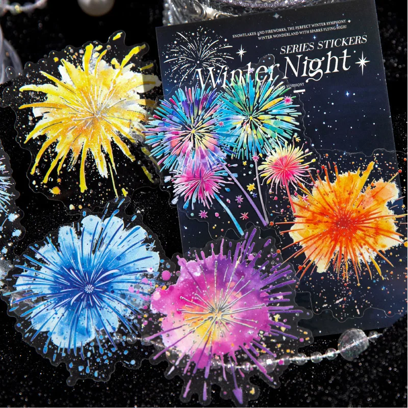 10 Pcs Fantasy Lanterns Fireworks Stickers Set Aesthetic Clear Firecrackers Scrapbook Stickers for Journaling Resin Art Crafts