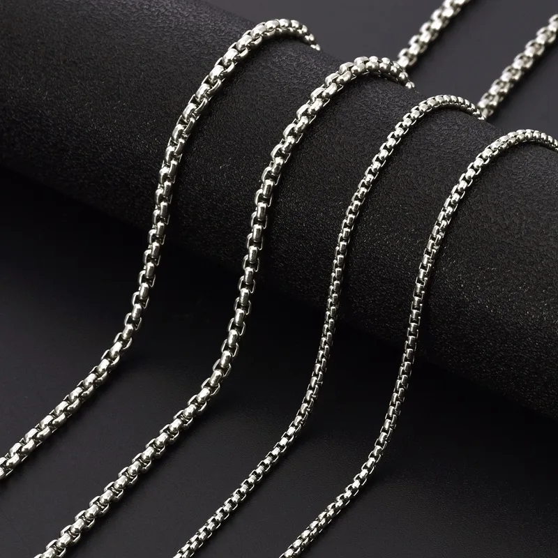 الفولاذ المقاوم للصدأ مربع رولو سلسلة قلادة للنساء 2/3/4/5 مللي متر صندوق دائري المختنق قلادة الرجال خاتم هدايا مجوهرات أنيقة