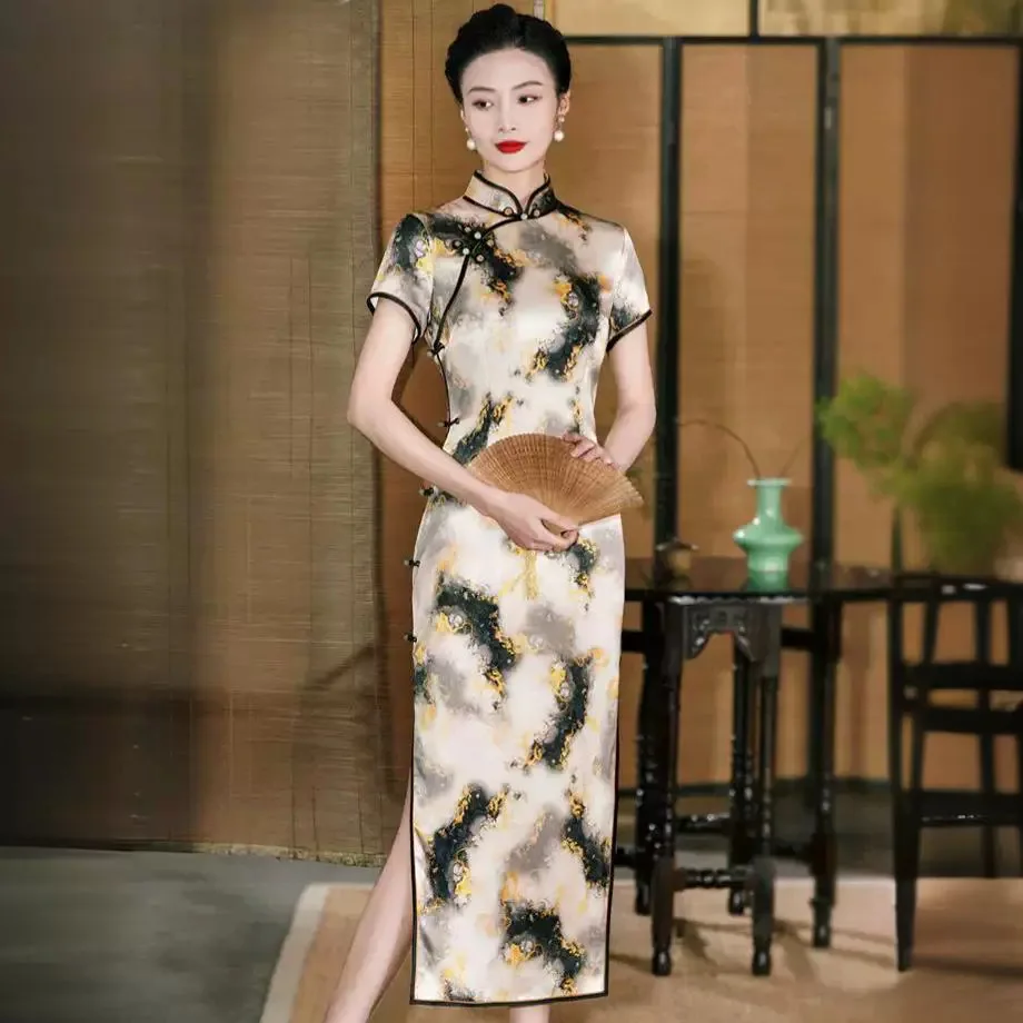 Old Shanghai Real Silk Cheongsam Qipao Summer Female 2024 New Retro Chinese Style Improved Dress Long