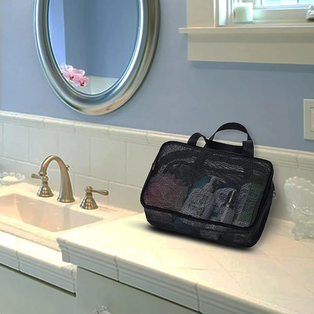 Large Capacity Mesh Shower Caddy Tote Bag Multifunctional Cosmetic Storage Portable Toiletry Organizer for Bathroom Organization