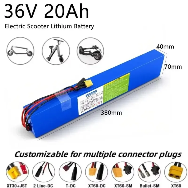Air transport 36V Battery Pack 10S4P 20Ah 18650 Li-ion Built-in BMS Rechargeable for 750W Home Energy,E-scooter,Trolling Motor