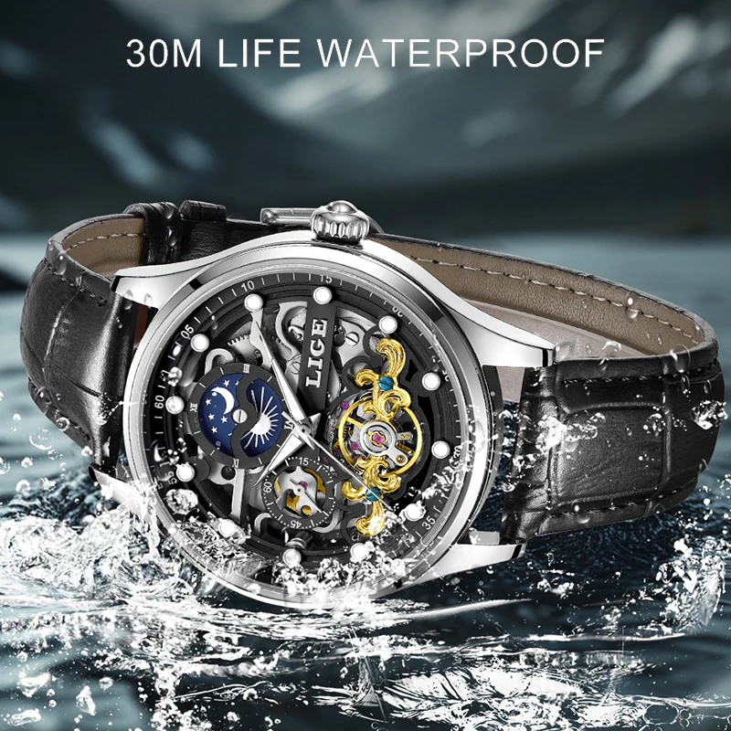 

LIGE 2026, роскошные автоматические мужские часы, модные деловые механические часы, мужские водонепроницаемые светящиеся наручные часы Reloj Hombre