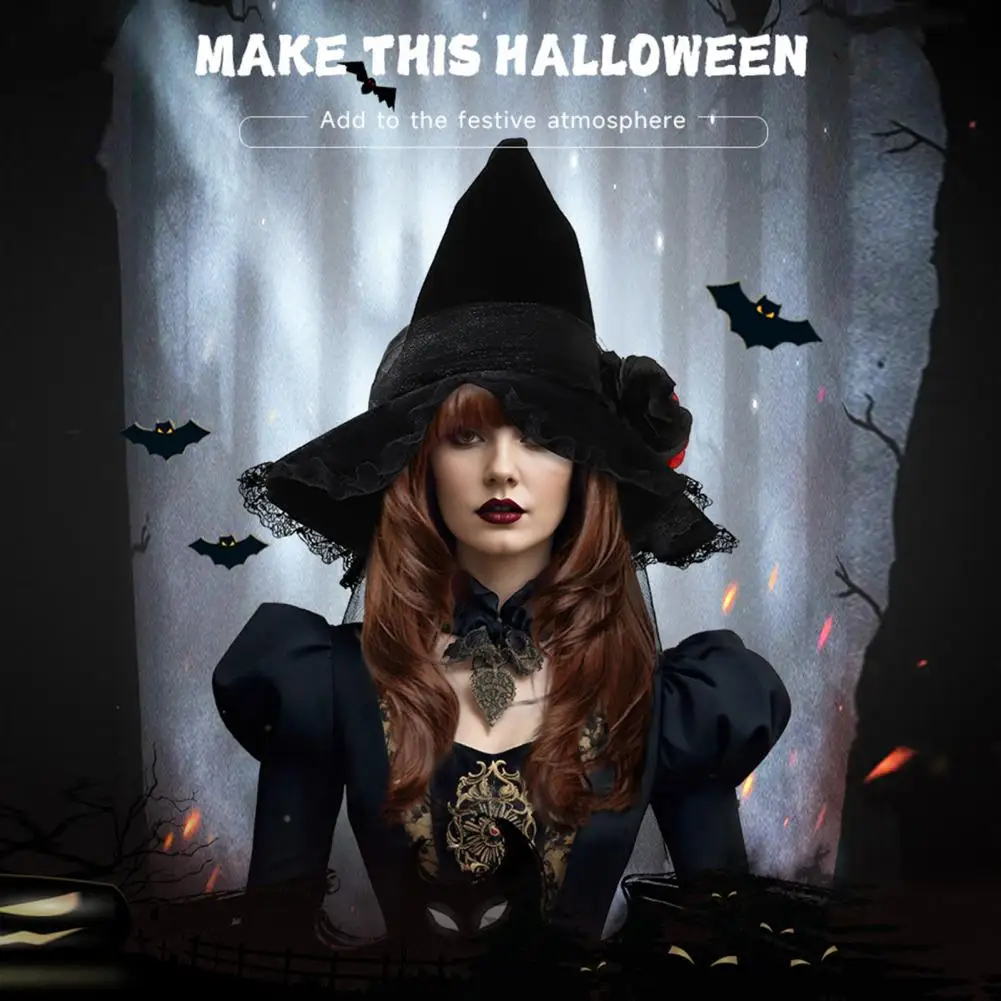 Halloween Hexen hut Gothic Dark Style Cap Mesh 3d gefälschte Blume Dekor Rüschen Rand spitzen Cosplay Leistung Hexen hut Kopf bedeckung