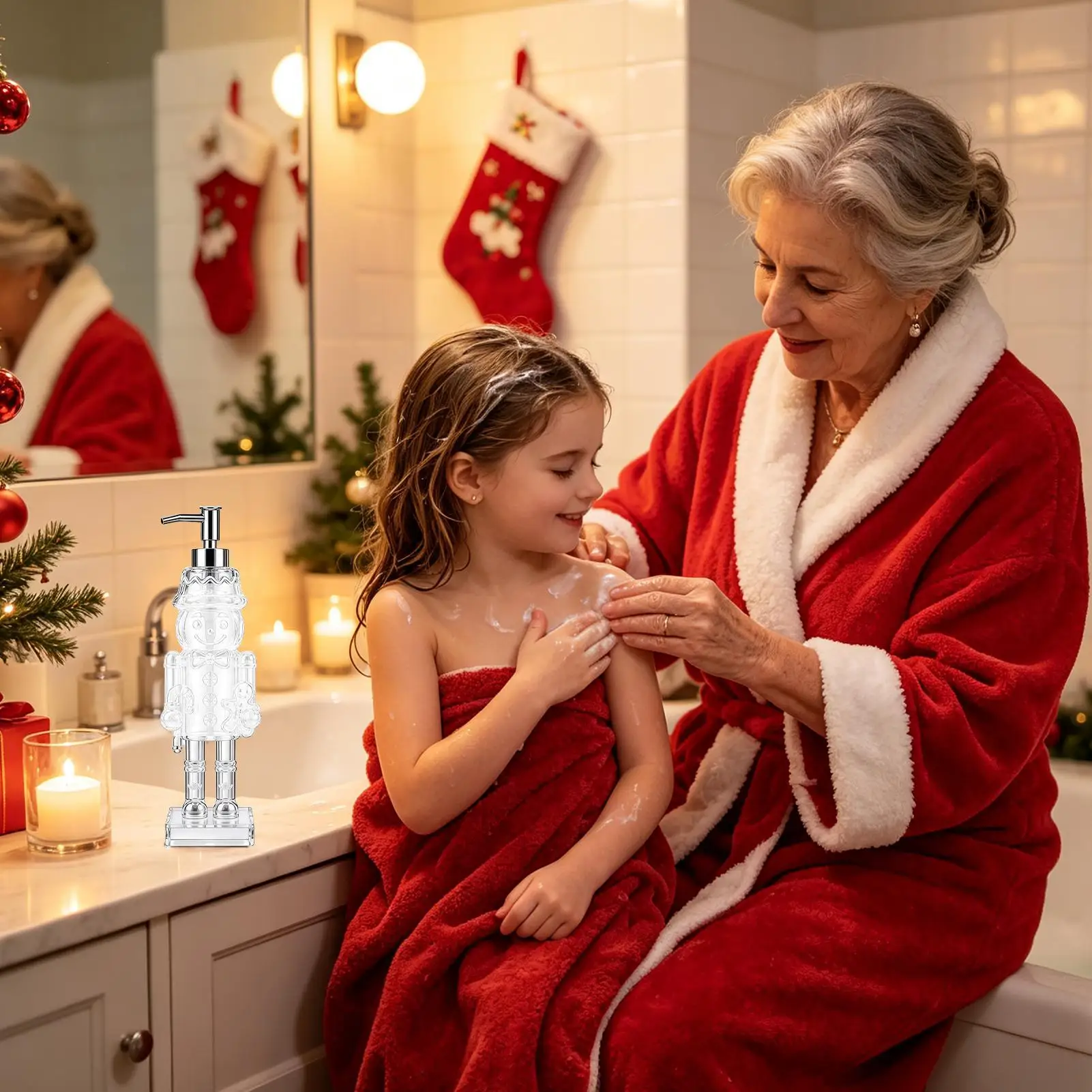 1PC Clear Acrylic Christmas Transparent Hanging Decor Nutcracker soap dispenser refillable press bottle kitchen bathroom sink