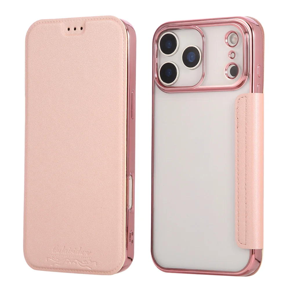 Luxuriöse transparente Flip-Lederhülle mit Kartenfächern für iPhone 18 16 17 Pro Max 14 15 13 12, plattierte weiche Silikonhülle – Detail 9