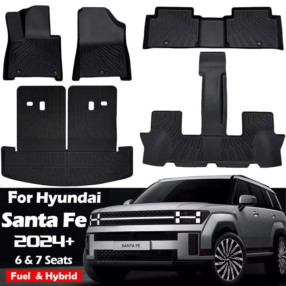 For Hyundai Santa Fe 2024+ 6 & 7 Seats TPE Floor Mats, All Weather Trunk Mat Waterproof Carpet Custom Fit Fuel & Hybrid