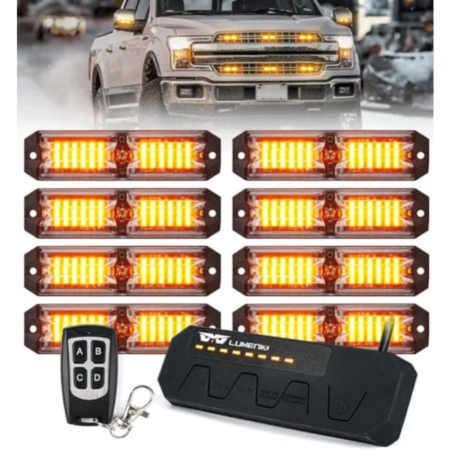 Grille Strobe Lights Kits for Trucks w/Controller, 8PCs High-Intensity LED Deck Surface Mount Emergency Construction Vehicles S