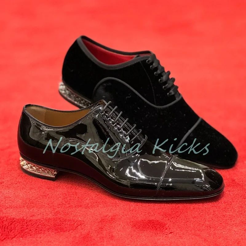 Stylish Patent Leather Oxford Shoes Unique Crystal Embossed Heel Lace Up Formal Shoes Wedding Elegant Red Lining Men's Loafers
