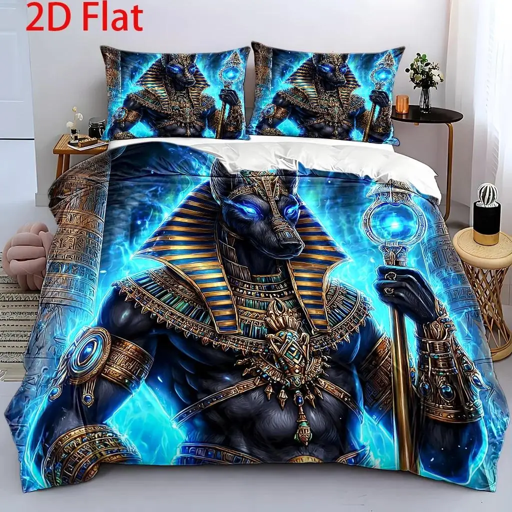 3Pcs Duvet Cover Set, 1Pc Duvet Cover and 2Pcs Pillowcases (Filling Not Included) 2D Flat Printing, Egyptian Beast Theme, Ancient