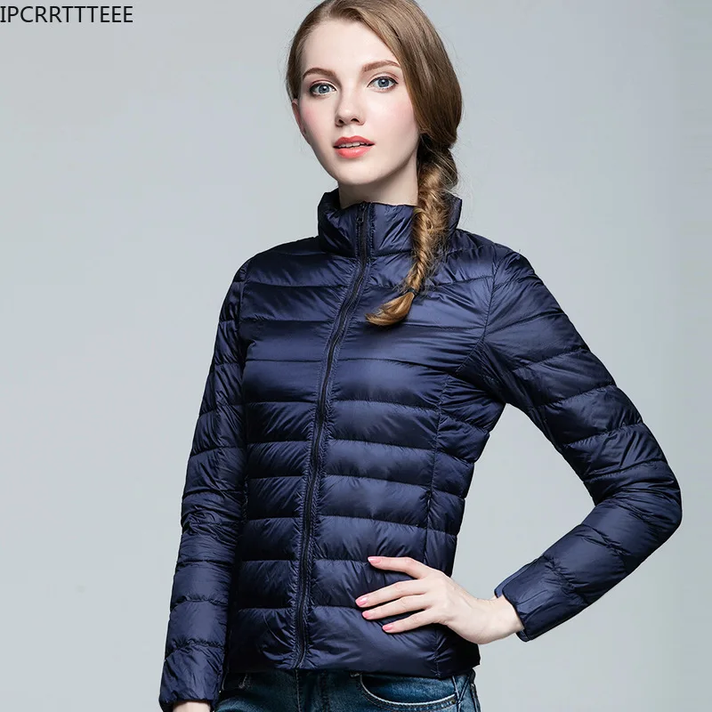 Jaqueta de pato ultra leve para mulheres, casaco portátil à prova de vento, jaqueta puffer fina, branco, primavera, outono, inverno, novo, 2023