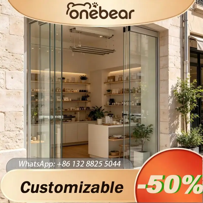 Custom Frameless Aluminum Clamp Glass Bifold Door Tempered Sliding Accordion Partition for Balcony Shop Commercial Household Use