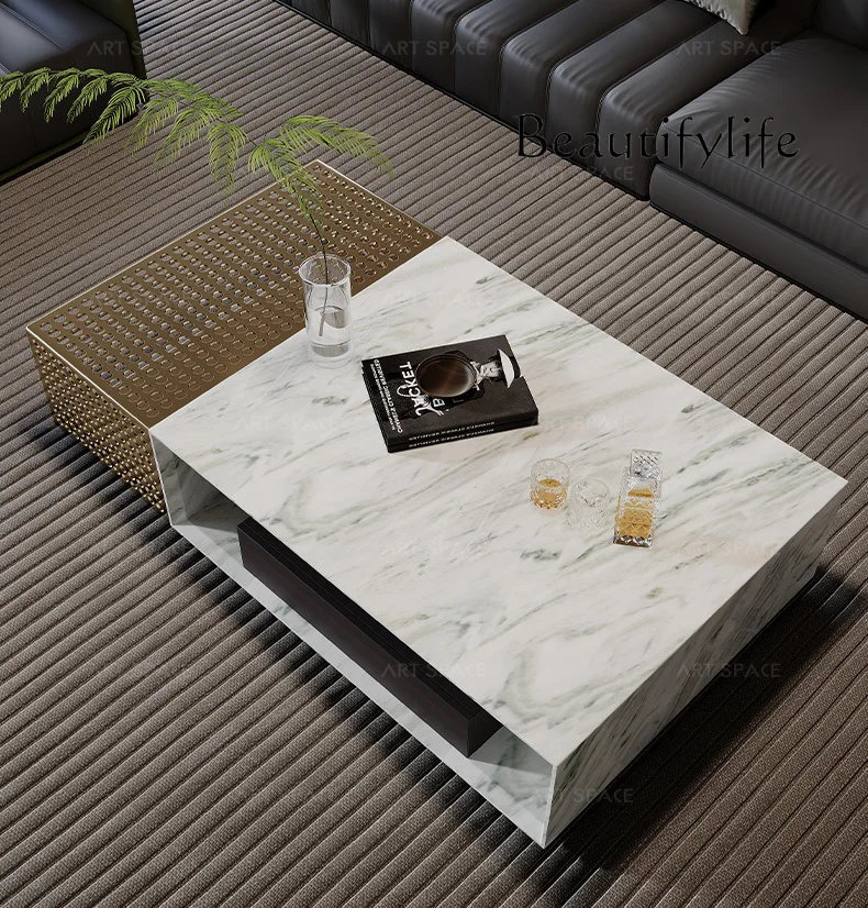 Modern Light Luxury Marble Top Coffee Table Combination Italian Minimalist Villa Combination Side Table