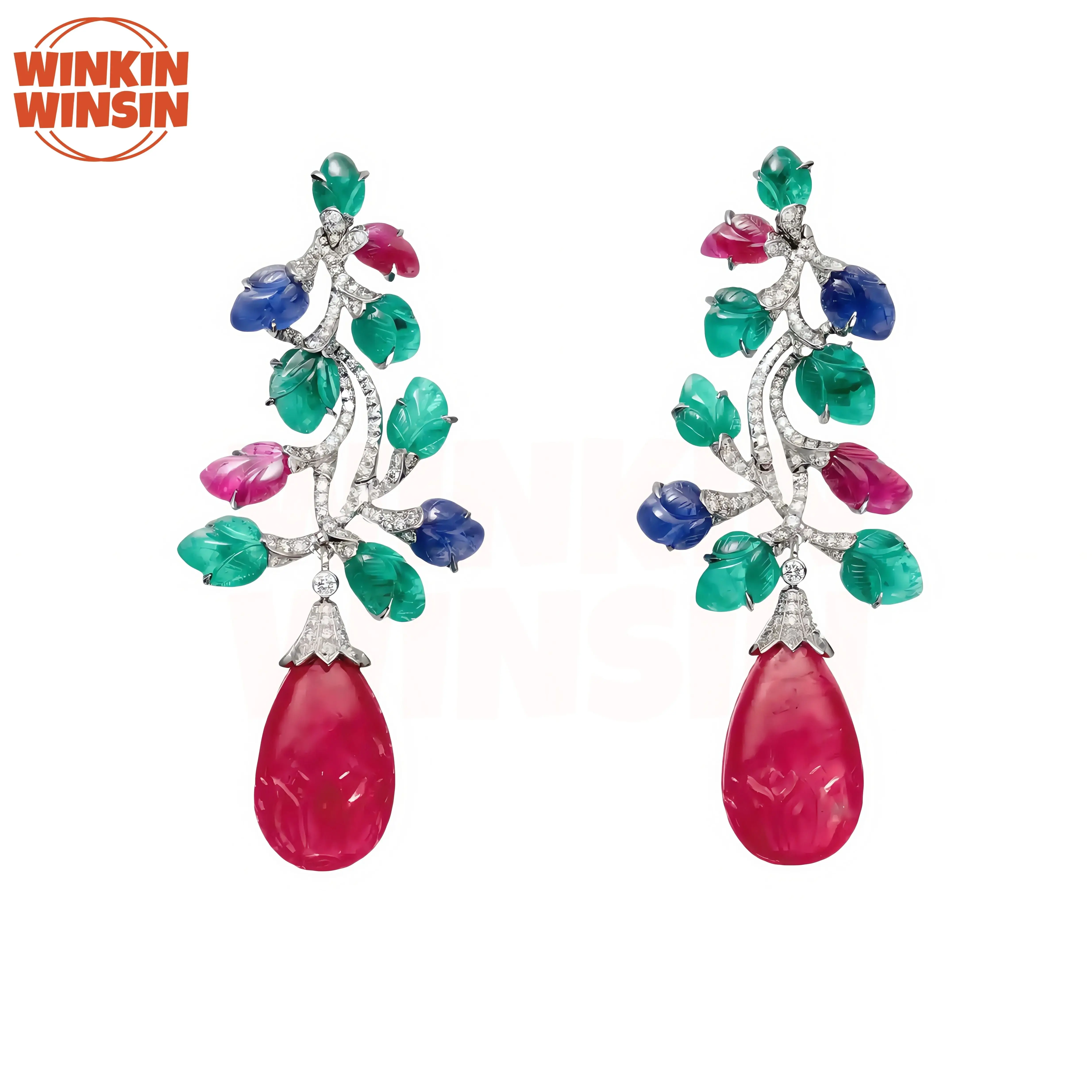 

Winkin Winsin Tutti Frutti Earrings Jewelry Top Quality Gemstones Drop Earrings Real 925 Sterling Silver Fruits Stud Earrings