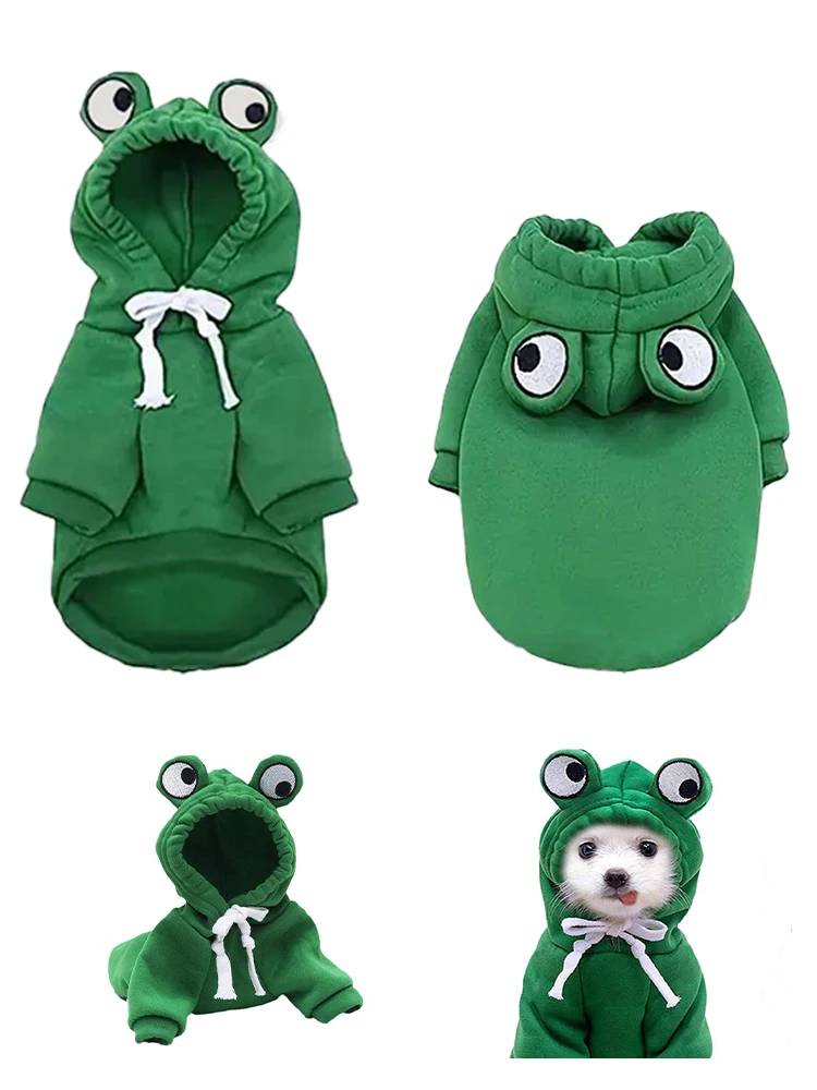 Adorable Green Frog Dog Sweater Dog Coats  Pet Clothes Pet Hooded Sweatshirt Pet Halloween Cosplay 1pc