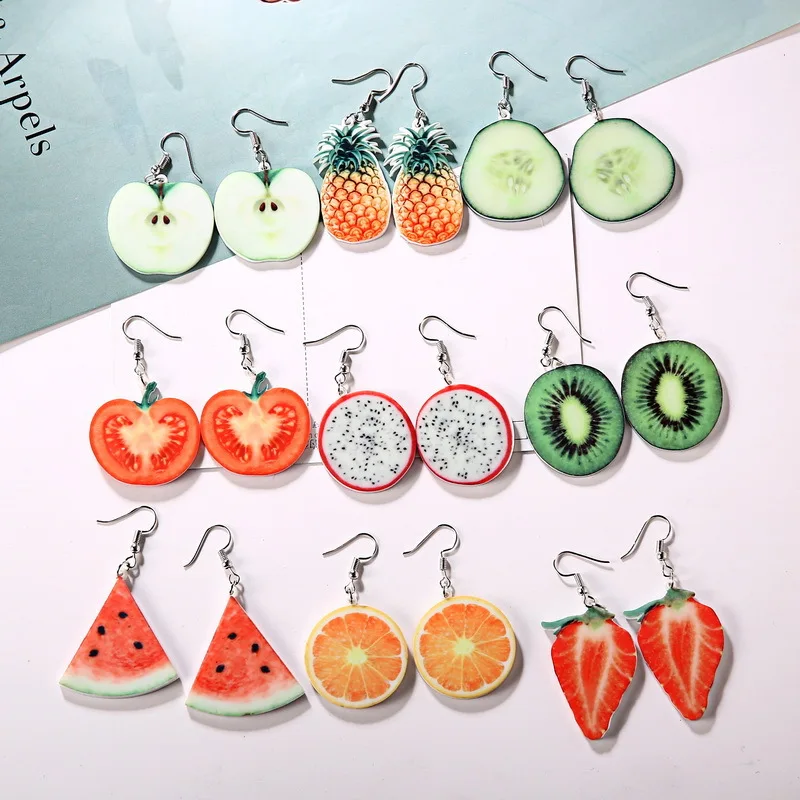 Cute Watermelon Pineapple Avocado Fruit Earrings Pendant Acrylic Food Earrings Anti Allergy Food Earrings Gourmet Theme Gift