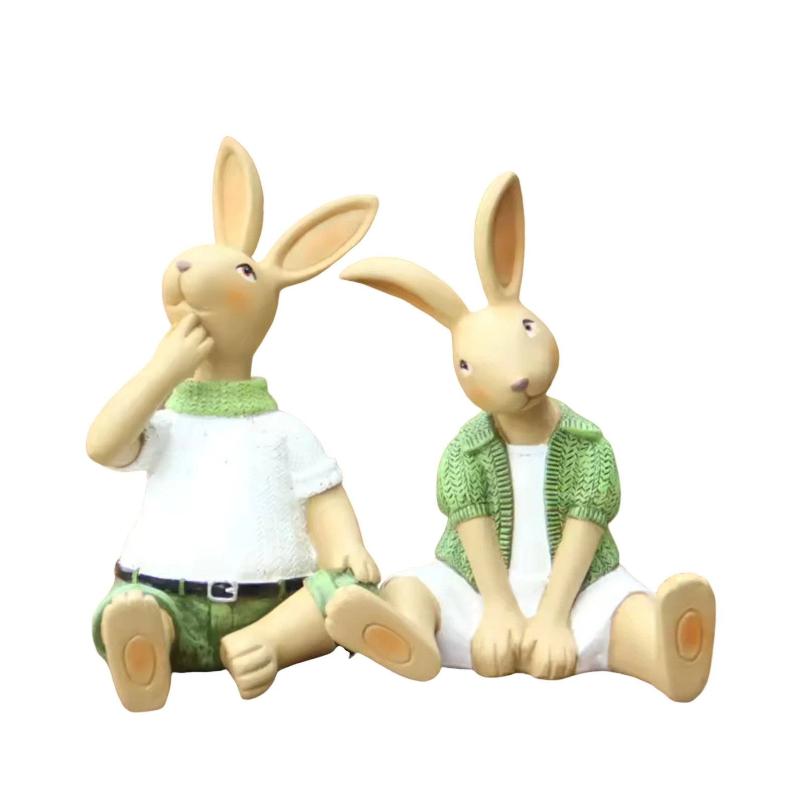 

Set of 2 Easter Bunnies Rabbits, Green and Dark Brown Color, 5" Tall, 3" Width, Resin Material, Easter Day Decor and Gift