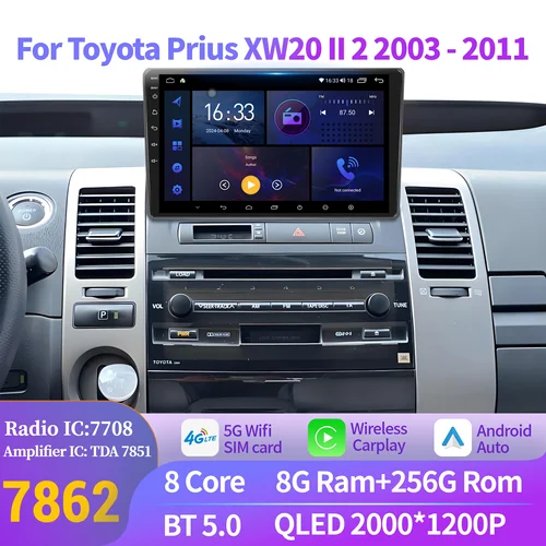 アンドロイド 14 トヨタプリウス XW20 II 2 2003-2011 カーラジオマルチメディアプレーヤーナビゲーション 4 グラムマルチメディア車 7862 2 K QLED スクリーン