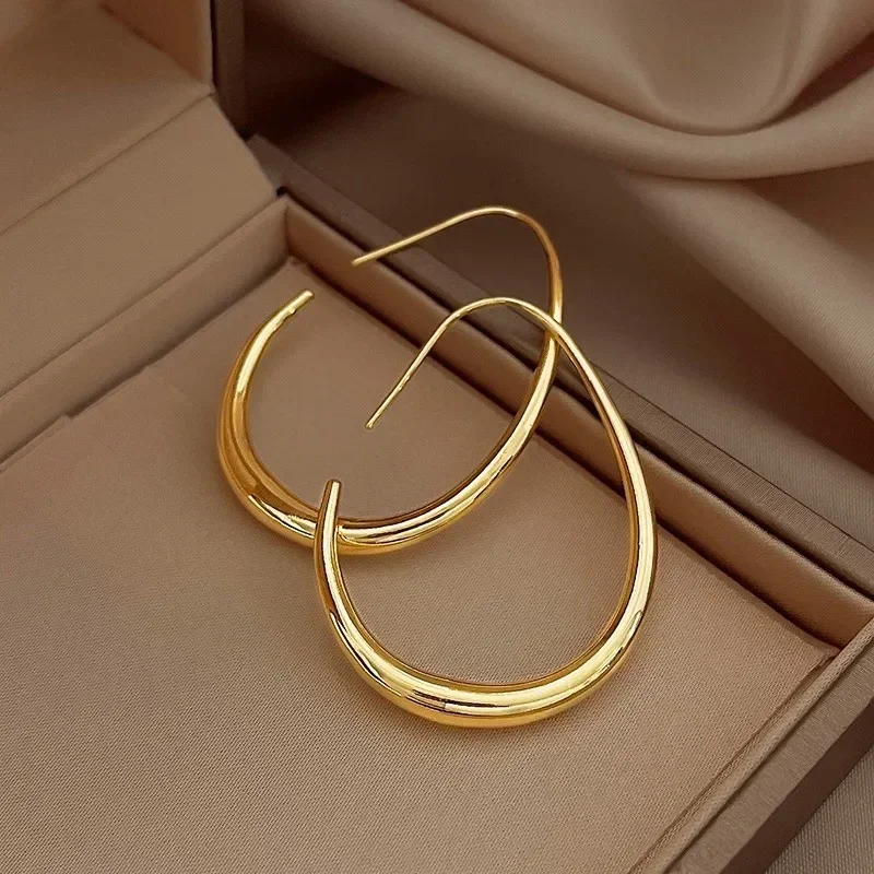 Gold Color Needle Geometric Oval Hoop Earrings for Women Simple Desgin Earrings Party Wedding Jewelry Hot Sale Hot Sale