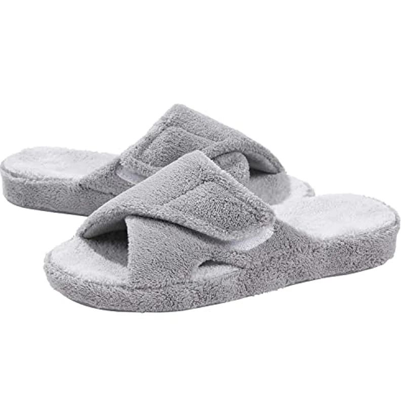 Eyriphy New Adjustable Terry Cloth Slippers Women Fuzzy Soft Sole Home Shoes Arch Support Couple Flat Slides Plush Casual Sandal