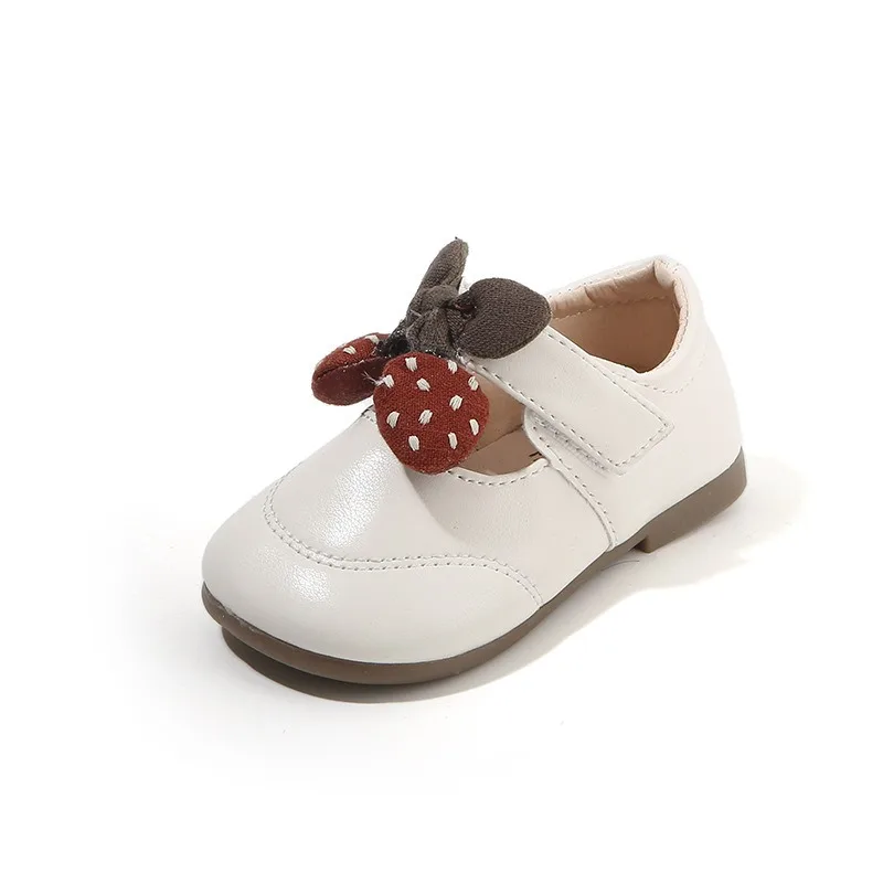Kid's Cute Little Leather Shoes 2026 Autumn New Collection Baby Fashion Soft Bottom Bow Cherry Versatile Anti Slip Princess Shoe