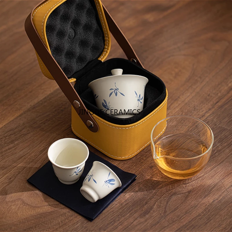 

Ceramic travel tea set Ceramic specific Quick Customer Cup Outdoor portable tea set 1 covered bowl 2 cups Tea set accessories