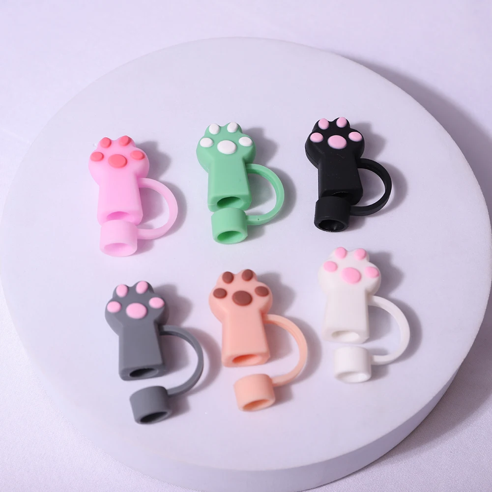 6/12/18Pcs Silicone Cat Paw Straw Covers for Stanley Cups 30/40 Oz Tumbler Accessories 10mm Cute Straw Toppers Protector Cap