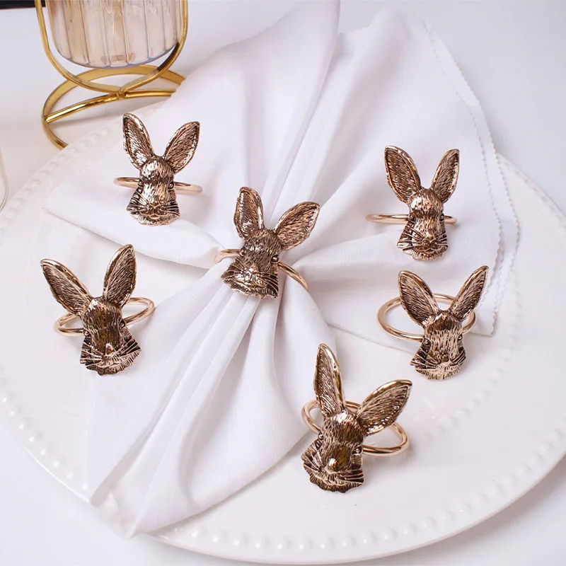 4/6/8/10/12 Pcs Gold Easter Bunny Napkin Ring Holders Rabbit Buckle Dinner Becket for Hotel Wedding Party Event Table Decoration