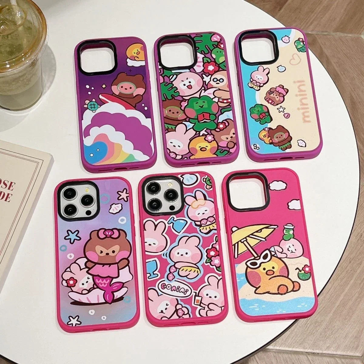 Creative Vacation Cartoon Pink Purple Frosted Phone Case Cover for IPhone 13 14 15 Pro Max Case