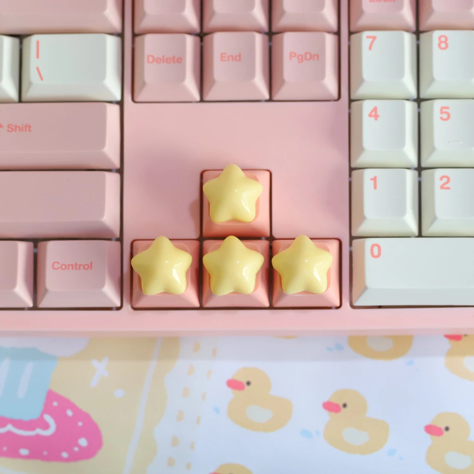 Keycaps Four Square Stars Yellow Blue Stars Personalised WASD Arrow Key for Cross-axis Mechanical Keyboards – A Gift for Girls