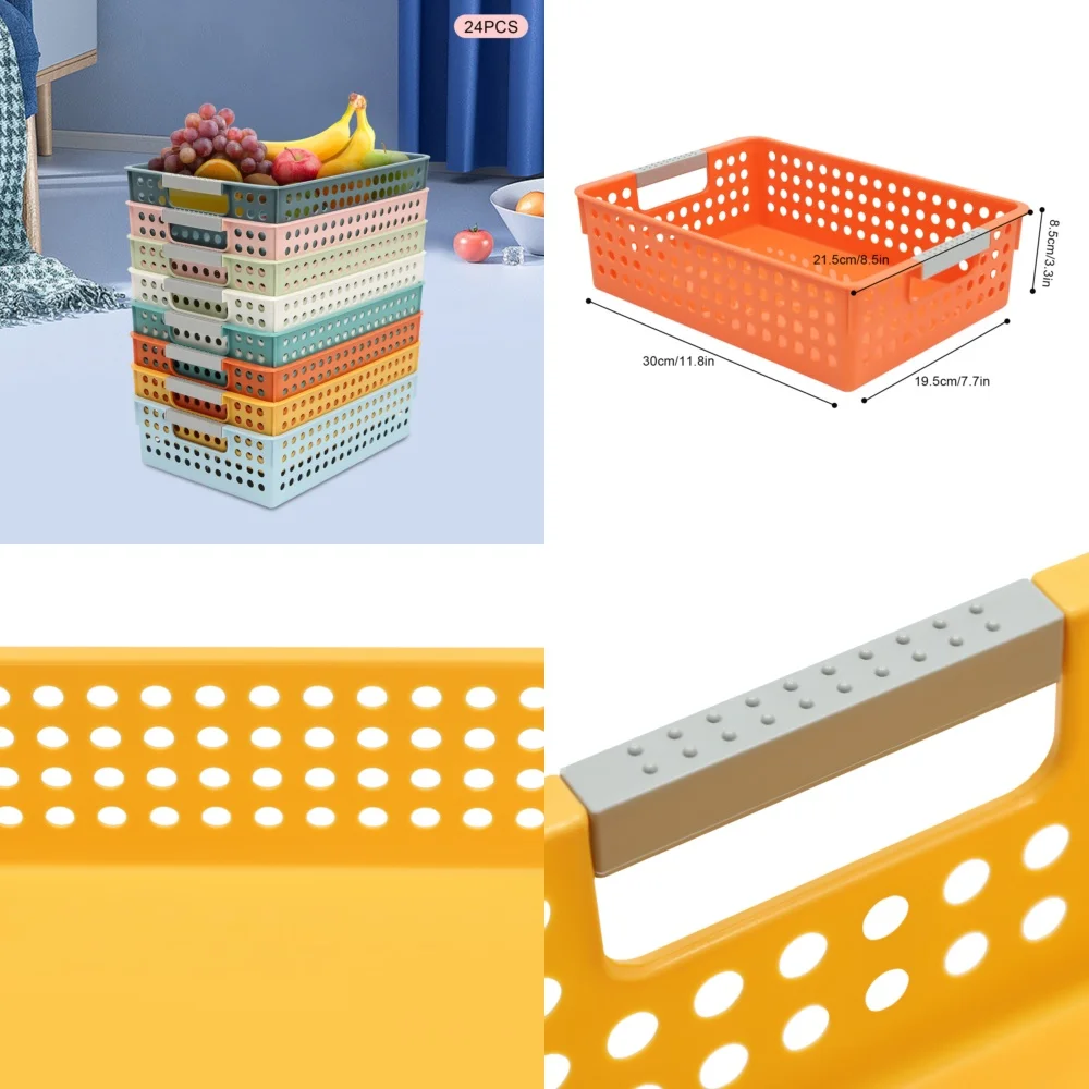 

storage baskets24 Pack Plastic Storage Baskets Colorful Organizer Bins for Classroom Home Office Supplies Kids Room Organization