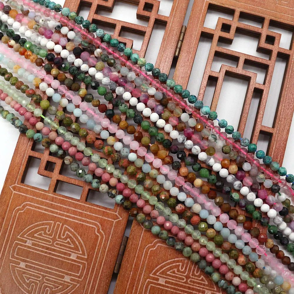 

Round Natural Pink Quartz Beads 2-4mm Faceted Amazonite Straight Hole Loose Beads For Handmade Creative Necklaces Bracelets Gift