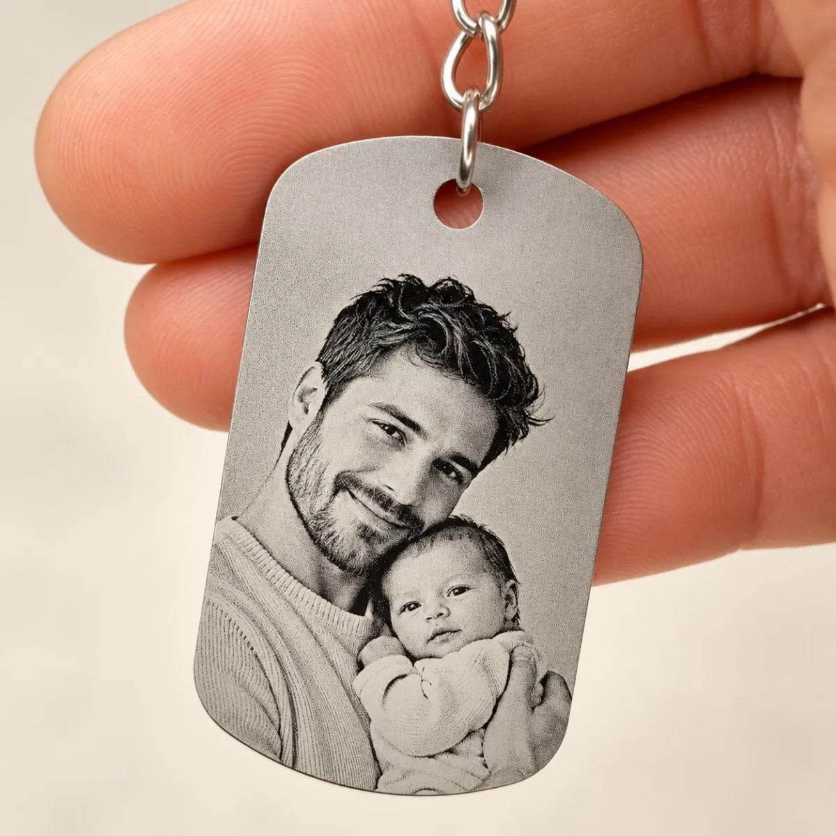 Personalised Photo Keyring, Engraved Birth Clock, New Daddy Gift