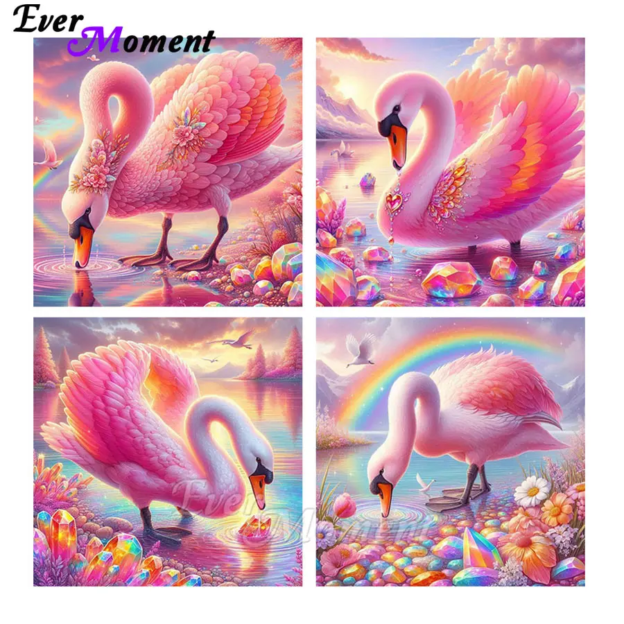 

Алмазная картина Ever Moment, красивая птица, розовый лебедь с драгоценным камнем, набор для вышивания алмазной мозаикой премиум-качества ASF2951