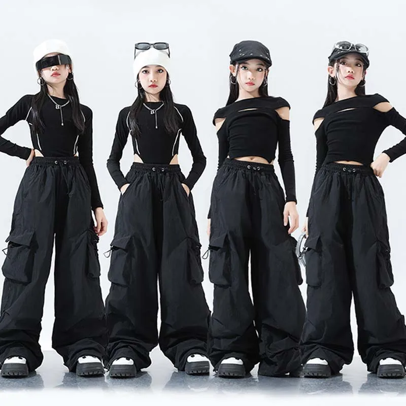 Costume de scène de danse jazz pour filles, vêtements de danse de rue, pantalon nombril noir, vêtements de danse hip-hop, vêtements de mode pour enfants, exposition en Y, K-pop