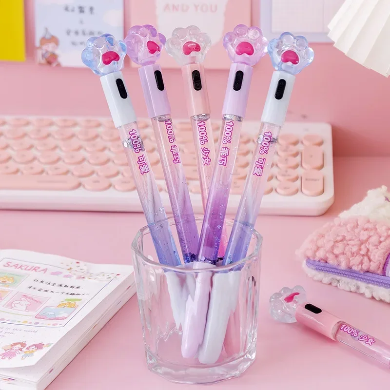 

1Pc Girls' Heart Cat Claw Glow Neutral Pen Cute and Creative Flowing Sand Light Pen Children's Student Stationery Water Pen