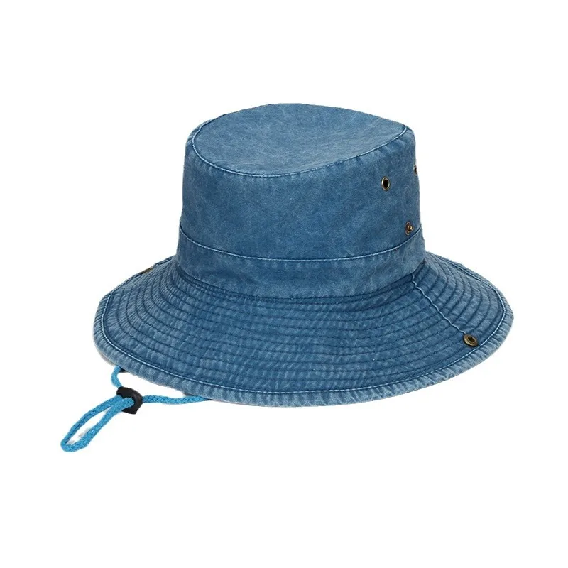 Individuell bedruckter, bestickter Bucket Hat mit breiter Krempe, aus gewaschener Baumwolle, Unisex, 62 cm, Sonnenschutz, Camping-Sonnenschutzhut – Detail 2