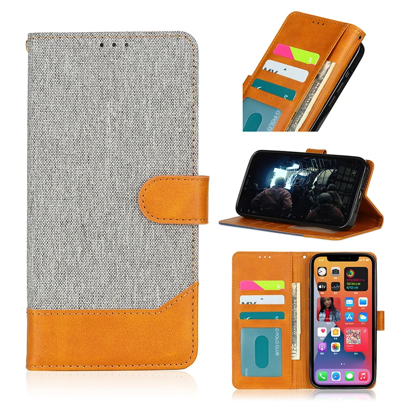 50PCS Canvas Wallet Leather Case For IPHONE 14 15 Pro Max 13 Mini 12 11 Pro XS XR  Flip Standing Leather Case with Card Holder