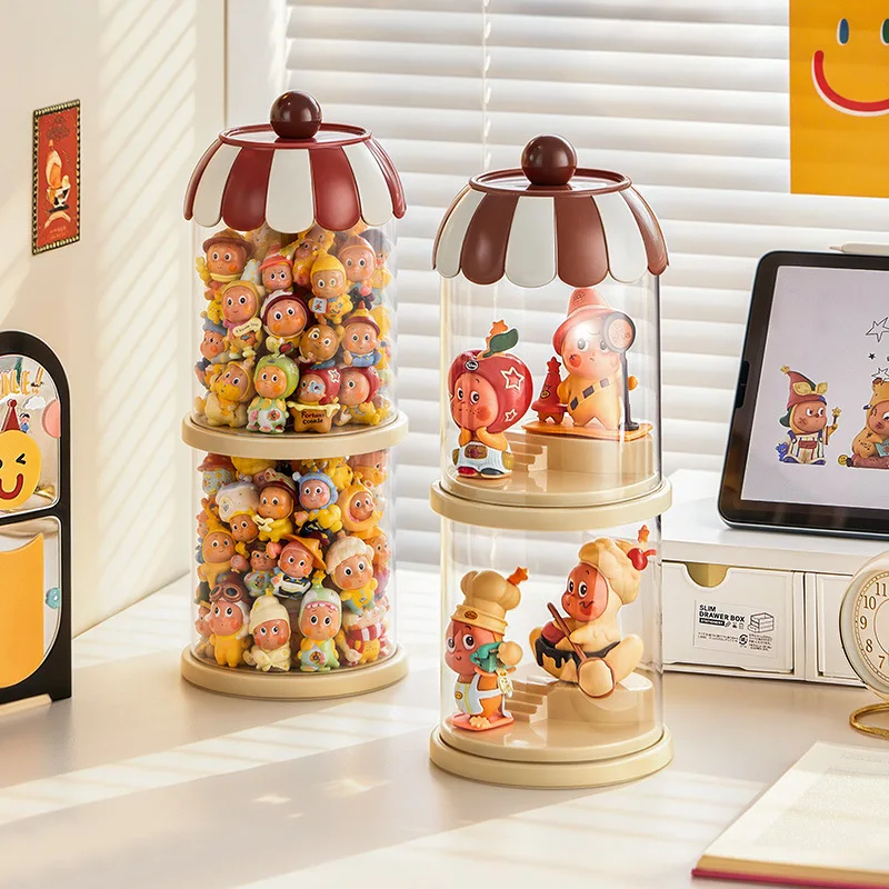 Cute Particle Design Transparent Storage Box Stackable Display Case for Figurines with Dustproof Lid Organizer for Home Decor