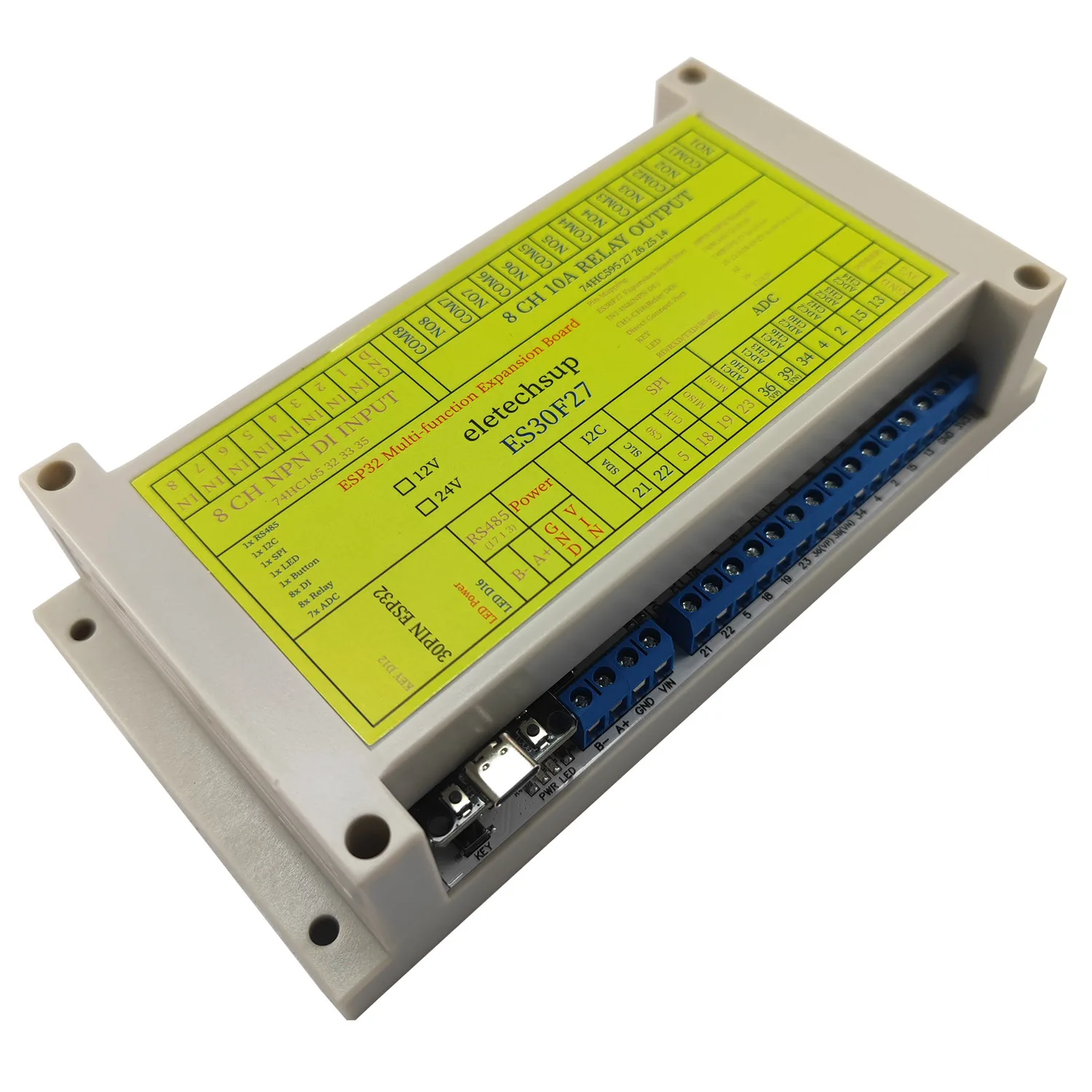 

Multi-Function ESP32 Relay Expansion Board with 8DI-8DO-7ADC and RS485