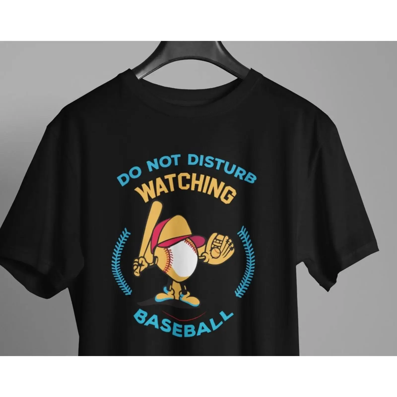 Do Not Disturb Watching Baseball Funny Cartoon T Shirt Casual  for Fans Game Day  vintage Washed homme Top For Everyday Wear